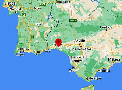 Huelva, ubicación en el mapa