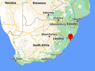 Durban, ubicación en el mapa