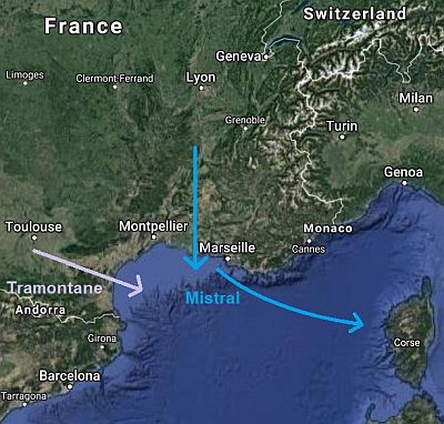 Mistral y tramontana en Francia