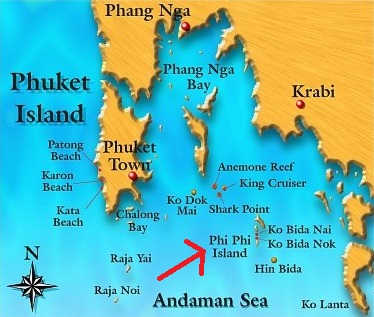 Mapa de las islas Phi Phi y de los alrededores