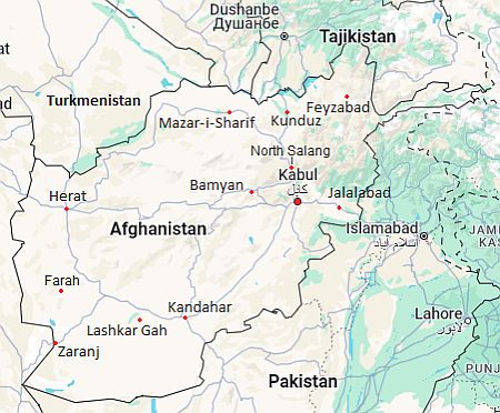 Mapa con ciudades - Afganistán