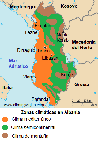 Zonas climáticas en Albania