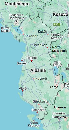 Mapa con ciudades - Albania
