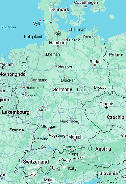 Mapa con ciudades - Alemania