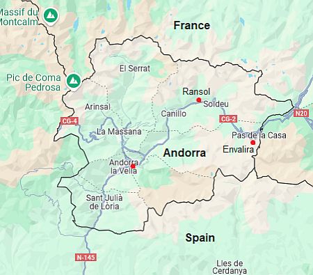 Mapa con ciudades - Andorra