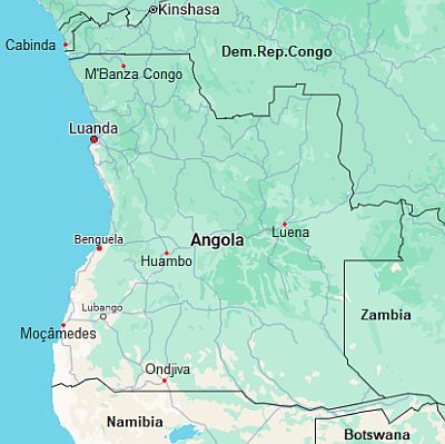 Mapa con ciudades - Angola