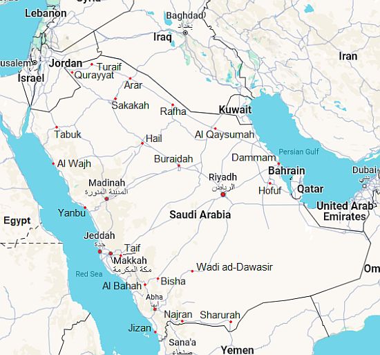 Mapa con ciudades - Arabia Saudita