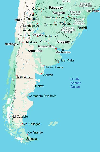 Mapa con ciudades - Argentina