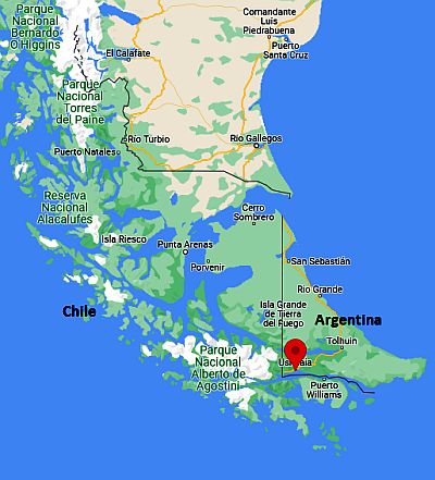 Ushuaia, ubicación en el mapa
