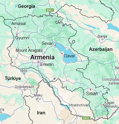 Mapa con ciudades - Armenia