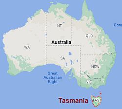 Tasmania, ubicación en el mapa