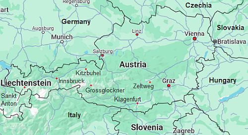 Mapa con ciudades - Austria