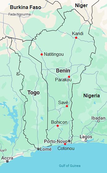 Mapa con ciudades - Benín