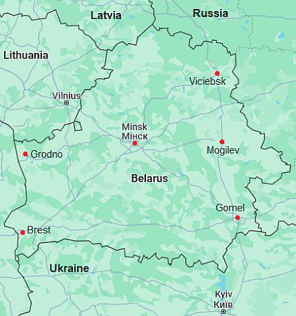 Mapa con ciudades - Bielorrusia