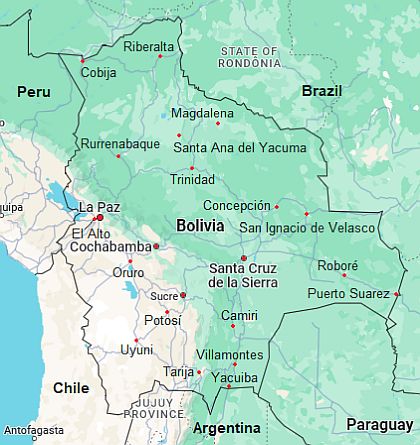Mapa con ciudades - Bolivia