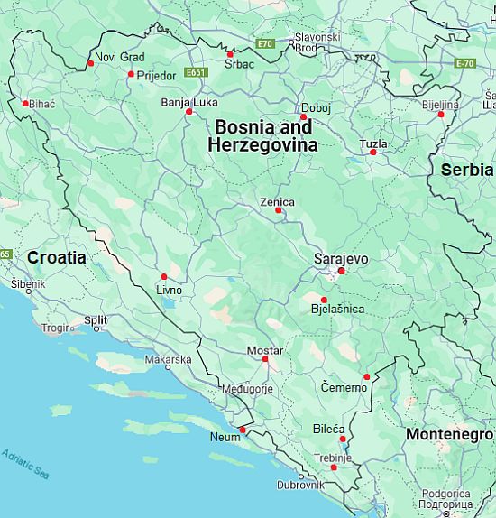Mapa con ciudades - Bosnia Herzegovina