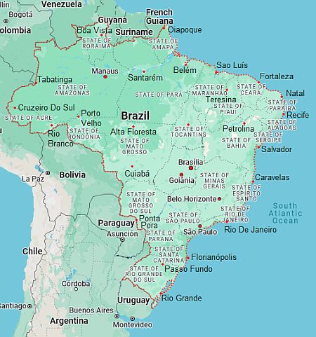 Mapa con ciudades - Brasil