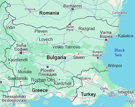 Mapa con ciudades - Bulgaria