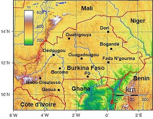 Mapa con ciudades - Burkina Faso