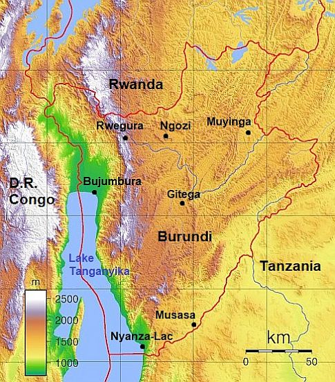 Mapa con ciudades - Burundi