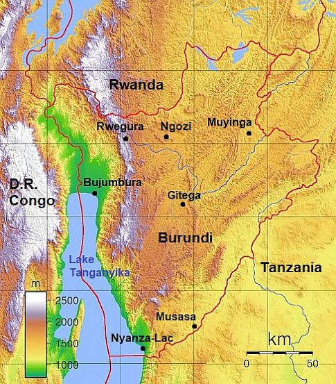 Mapa con ciudades - Burundi