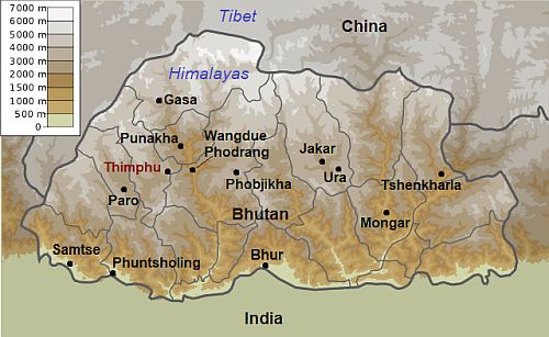 Mapa con ciudades - Bután