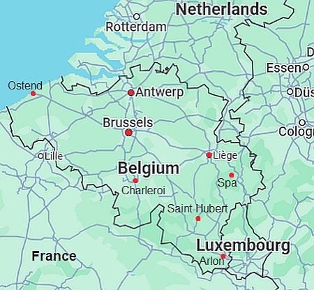 Mapa con ciudades - Bélgica