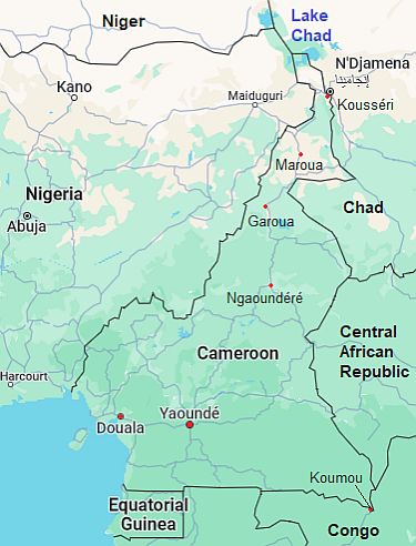 Mapa con ciudades - Camerún