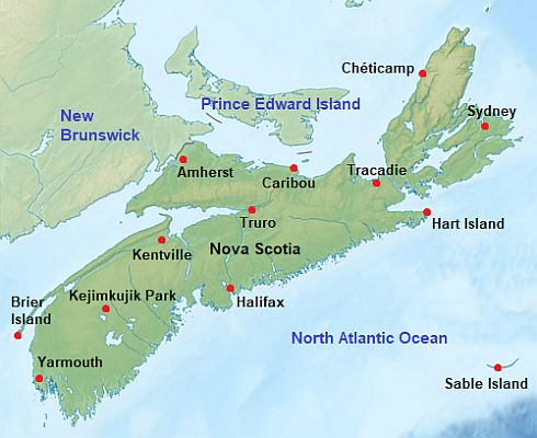 Mapa con ciudades - Nueva Escocia