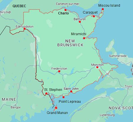 Mapa con ciudades - Nuevo Brunswick