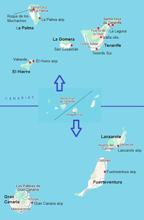 Mapa con ciudades - Canarias
