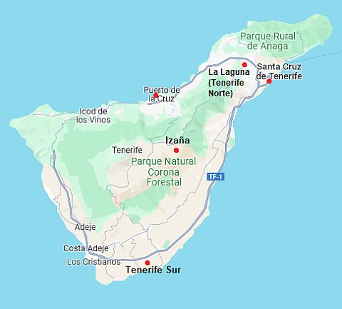 Mapa con ciudades - Tenerife