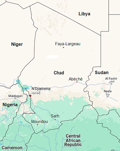 Mapa con ciudades - Chad
