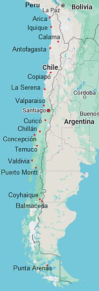 Mapa con ciudades - Chile