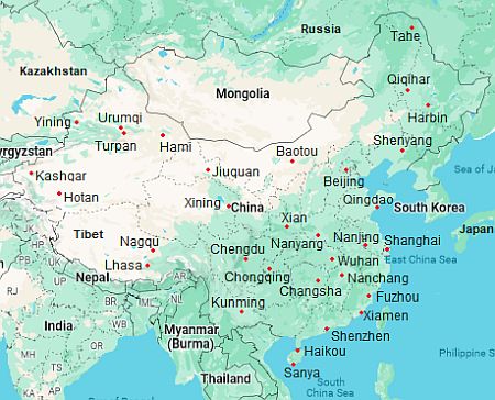 Mapa con ciudades - China