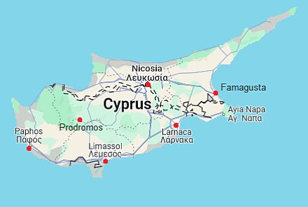Mapa con ciudades - Chipre