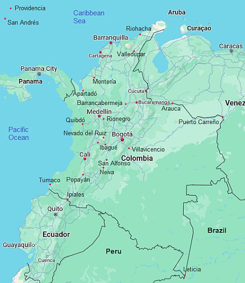 Mapa con ciudades - Colombia