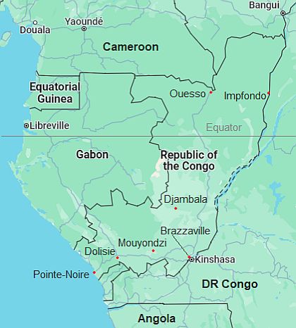 Mapa con ciudades - Congo