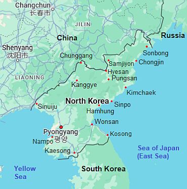 Mapa con ciudades - Corea Del Norte