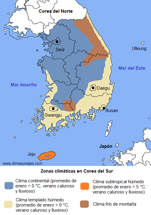 Zonas climáticas en Corea del Sur