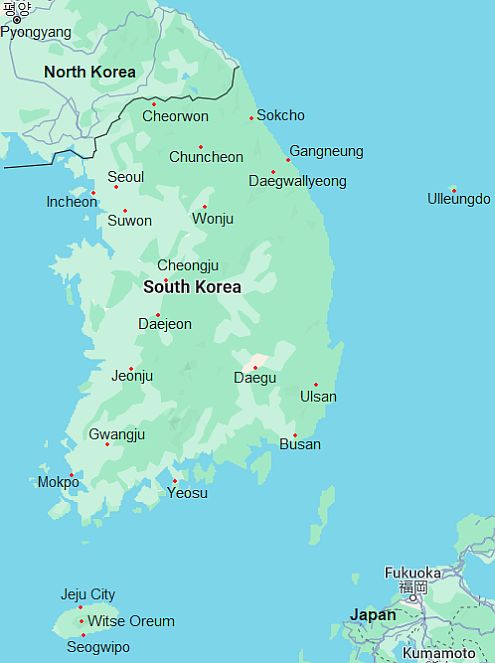 Mapa con ciudades - Corea Del Sur