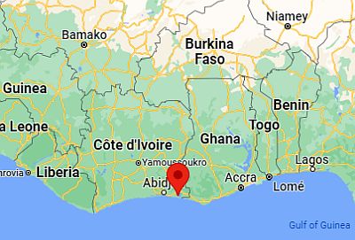 Adiaké, ubicación en el mapa