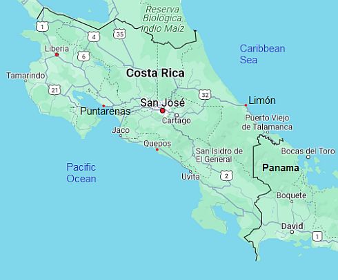 Mapa con ciudades - Costa Rica