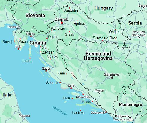 Mapa con ciudades - Croacia