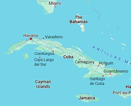 Mapa con ciudades - Cuba