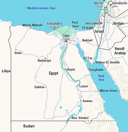 Mapa con ciudades - Egipto
