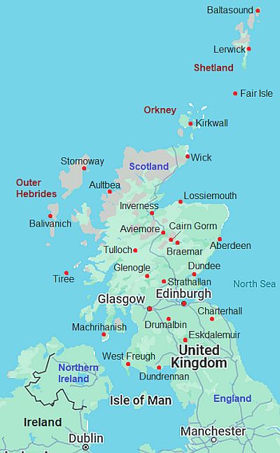 Mapa con ciudades - Escocia