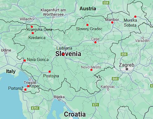 Mapa con ciudades - Eslovenia