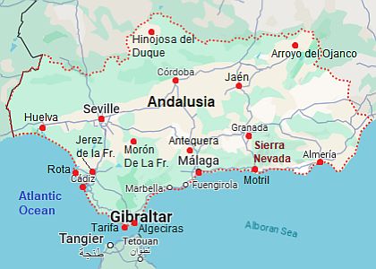 Mapa con ciudades - Andalucía