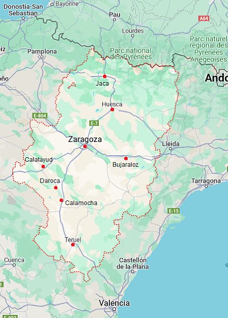 Mapa con ciudades - Aragón